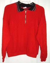 Graff Californiawear L Vtg Textured Red Black 1/4 Zip Sweater Holiday lo... - £15.42 GBP