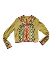 Vintage 50s Women Folk Embroidery Buttons Boho Mustard Jacket S - £42.81 GBP