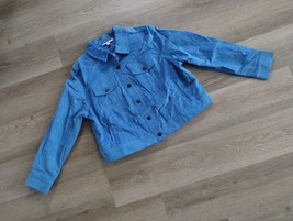 New NWOT Woman Within Button Up Jacket Womens Sz 12W Blue Corduroy Denim Stretch - £15.57 GBP