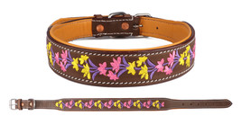 Small 13&#39;&#39;- 17&#39;&#39;  Padded Leather Floral Embroidered Dog Collar 60BT06 - $39.59
