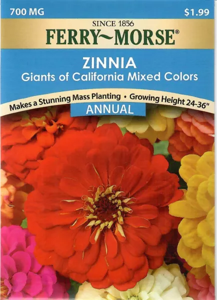 Zinnia Giants Of Ca Mixed Colors Flower Seeds Ferry Morse 12/24 Fresh New - £7.08 GBP