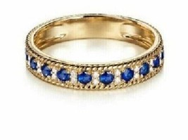 14k Yellow Gold Over 2.0Ct Princess Simulated Blue Sapphire Engagement Band Ring - £72.00 GBP