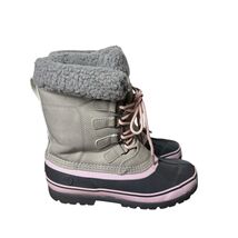 Lands End Gray Pink Girls 5 Womens 6.5 Waterproof Insulated Snow Boots L... - $38.60