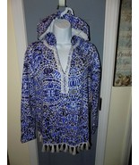 Lilly Pulitzer UPF 50+ Harmon Hoodie Taverna Tile Allover Blue White Siz... - $147.27 CAD