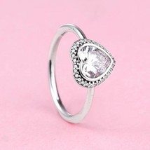 925 Sterling Silver Sparkling Heart With Clear CZ Engagement  Ring For Women - £15.75 GBP