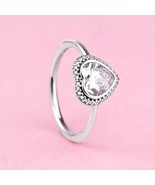 925 Sterling Silver Sparkling Heart With Clear CZ Engagement  Ring For W... - £15.35 GBP