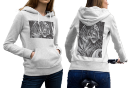 Tiger Painting  White Cotton Hoodie For Women - $39.99