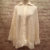 Vintage Chris Ann Originals Orlon Acrylic Knitwear Ivory Poncho Cape One Size - £39.11 GBP