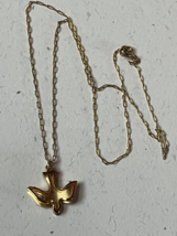 Estate Dainty Goldtone Chain w Layered Peace Dove w Tiny Clear Rhinestone Accent - £10.52 GBP