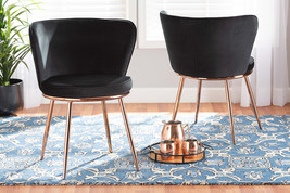 Bowie Black Velvet Fabric Rose Gold Finished Metal 2Pc Dining Chair Set - $1,209.41 MXN