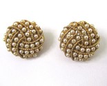 Vintage Lisner Faux Pearl Beade Cluster Clip On Earrings Round Gold Tone... - $11.87