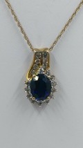 Samuel Aaron Oval  Lab Created Blue &amp; White Sapphire Pendant &amp; Chain, Ye... - $29.95