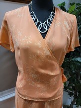 Casual Corner Women&#39;s Orange Floral 100% Silk Top &amp; Skirt 2 Piece Suits Size 6 - £30.37 GBP