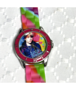 JUSTIN BIEBER Silver Tone  Pink Bezel Watch - Silicone Rainbow New Battery - £11.29 GBP