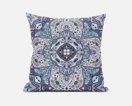 16&quot; Light Blue Gray Floral Boho Suede Throw Pillow - £40.15 GBP