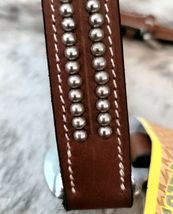 Silver Dots Show Halter with chain lead Leather medium oil Cowboy Pro Horse Size image 3