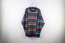 Vintage 90s Streetwear Mens XL Hand Framed Rainbow Striped Knit Crewneck Sweater - £79.09 GBP