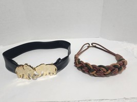 Lot of 2 belts:Elephant &amp; Black Gold Chain Braided Rope Belt Hook Closur... - $19.00