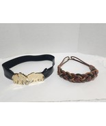 Lot of 2 belts:Elephant &amp; Black Gold Chain Braided Rope Belt Hook Closur... - $19.00