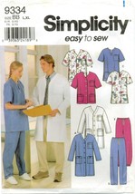 Simplicity 9334 Medical Scrubs Uniform Unisex Lab Dr Coat Pattern L-XL Uncut Ff - $22.76