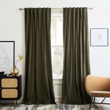 Olive Green Washed Cotton Curtain 2 Panels Solid Farmhouse Door Window Curtains - £27.59 GBP+