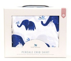 Little Unicorn White &amp; Blue Elephant Percale Crib Skirt New in Box - £29.18 GBP