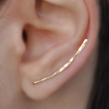 925 Silver Ear Clip Earrings Gold Filled Jewelry Vintage Handmade Hammered Jewer - £20.82 GBP