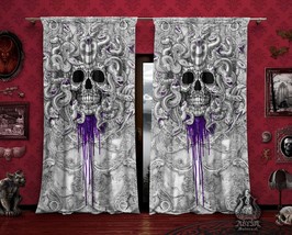 White Goth Medusa Skull Curtains, Gothic Room Wall Art Window Drapes, Sheer and  - £131.80 GBP+