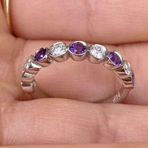 1.20Ct Round Cut Simulated Amethyst Engagement Band Ring 14K White Gold Plated - £39.57 GBP