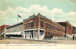 Choctow Second C-1910 MC ALESTER OKLAHOMA Flag Street Scene Droker&#39;s 5349 - $5.49