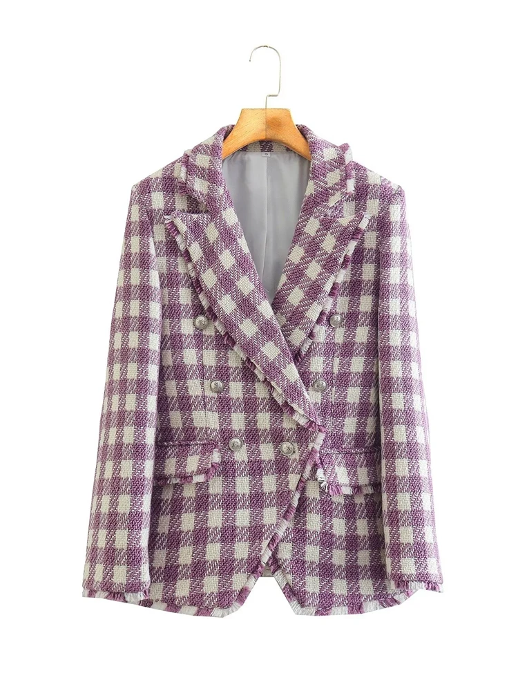 A women 2022 fashion purple tweed blazer coat vintage long sleeve female outerwear 8y47 thumb200