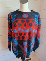 VTG Lauren Knitwear Corp Pullover Sweater Womens All Over Print Black/Blue/Red - £17.57 GBP