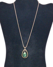 Vintage NY Signed Gold Tone Genuine Jade Tear Drop Pendant Necklace Test... - £18.44 GBP