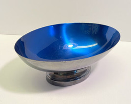 Vintage Wallace 9012 Blue Enamel Silverplate Pedestal Bowl MCM 7 x 4.5 x... - £14.65 GBP