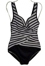 Miraclesuit Size 6BLACK &amp; White Gilt Trip Layered Escape One Piece - £47.39 GBP