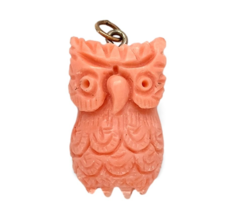 Vintage Carved Owl Genuine Natural Coral Pendant Jewelry (#J7339) - $2,089.07 MXN