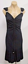 BLUMARINE Black Silk &amp; Spandex Cocktail Dress Ruching &amp; Crystals at Stra... - $225.00
