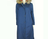VTG Navy Blue Long Trench Coat 10 Womens Genuine Coyote Fur Hooded 3M Th... - $79.15