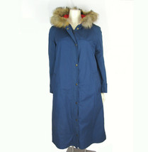 VTG Navy Blue Long Trench Coat 10 Womens Genuine Coyote Fur Hooded 3M Th... - £62.28 GBP