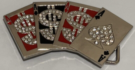 4 Aces Belt Buckle Poker Playing Card Gambling Gambler Lucky Casino Win Holdom - £11.14 GBP