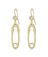 Cubic Zirconia &amp; 18K Gold-Plated Safety Pin Drop Earrings - £10.26 GBP