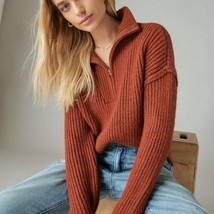 Lucky Brand Women&#39;s Half-Zip Knit Pullover Sweater - Terracotta - $32.60