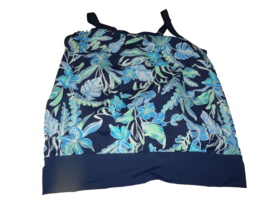 Womens 18 Dd Lands End Blue Floral Blouson Tankini Top Bathing Swim - $32.66