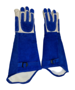 Leather Pet Handling Gloves 21" Long Bite Resistant Blue/White Unused Open Pack