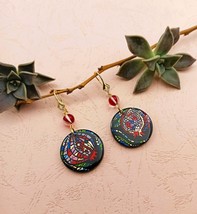 Painted Fruit Pomegranate Mosaic Minimalist-inspired Boho stripe Art earrings - £47.48 GBP