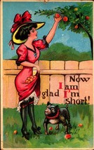 Risque 1910 Dog POSTCARD-NOW I Am Glade I&#39;m SHORT-AN H.I.R. CARD-BK43 - £9.49 GBP