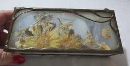 Vtg Mirrored Slag Glass Dried Flowers Jewelry Rings Trinket Box Lead Signed - £31.96 GBP