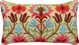 Pillow Throw Brenda 16x28 28x16 Red Multi-Color Linen Poly Insert Wool - £189.39 GBP