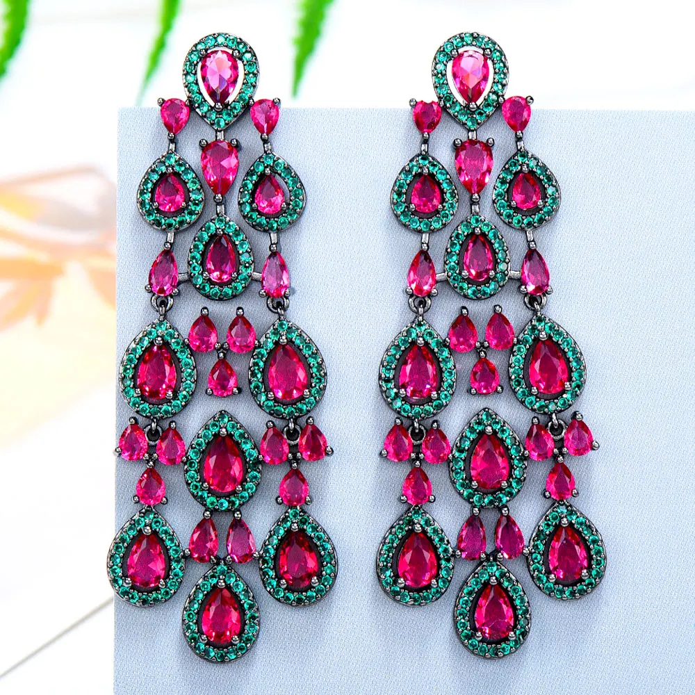 Trendy Celebrity Favorite Cubic Zirconia Women Drop Dangle Earrings for Wedding  - £37.25 GBP