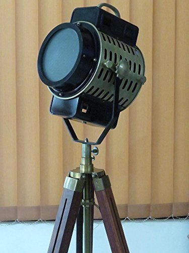 Antique Urban Design Nautical Spotlight Hollywood Floor Lamp Wooden Tripod 70